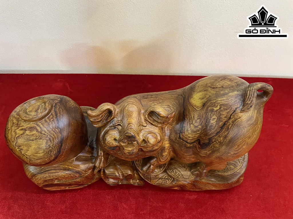 Tượng Heo Gỗ Cẩm Cao 23 Ngang 45 Sâu 16 (cm)