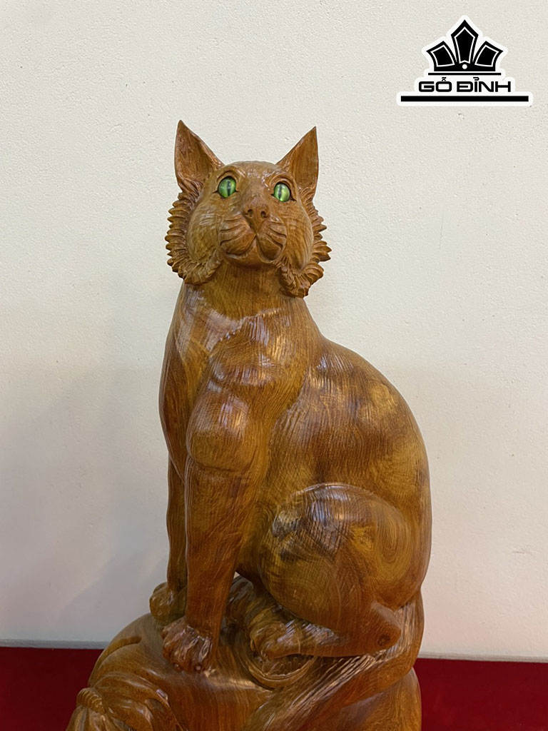 Tượng Mèo Gỗ Hương Cao 51 Ngang 34 Sâu 16 (cm)