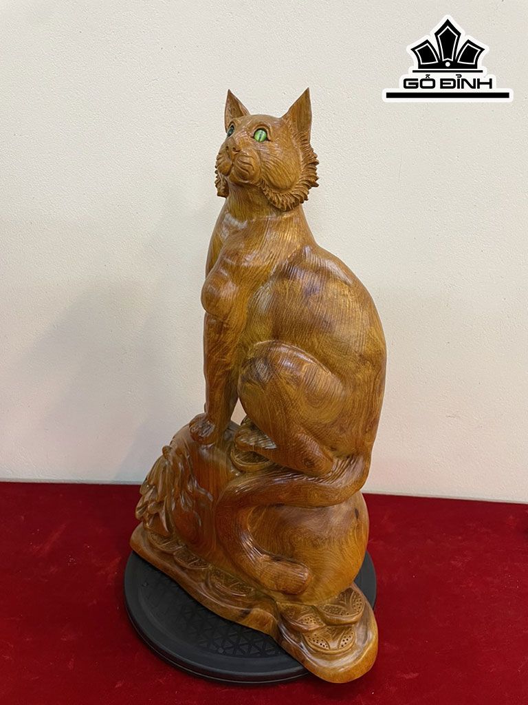 Tượng Mèo Gỗ Hương Cao 51 Ngang 34 Sâu 16 (cm)