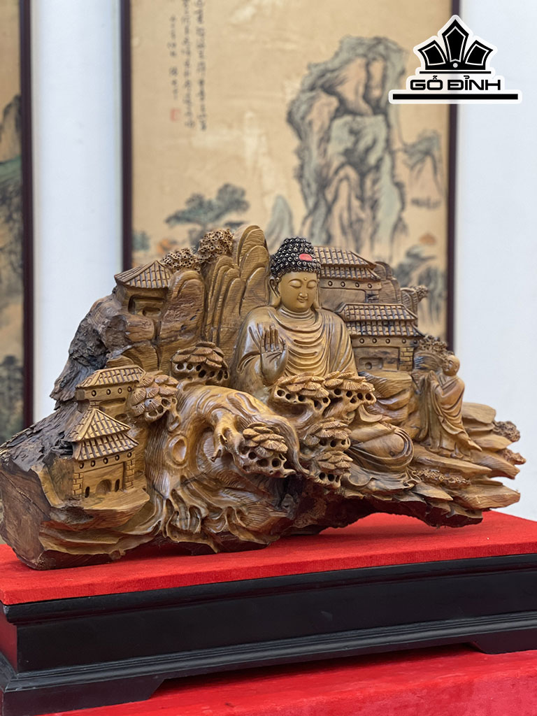 Tượng Nhất Tâm Bái Phật Gỗ Bách Xanh Cao 38 Ngang 65 Sâu 26 (cm)