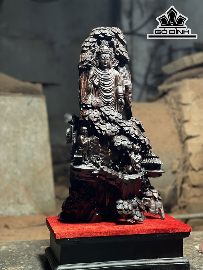 Tượng Nhất Tâm Bái Phật Gỗ Bách Xanh Cao 54 Ngang 30 Sâu 12 (cm)