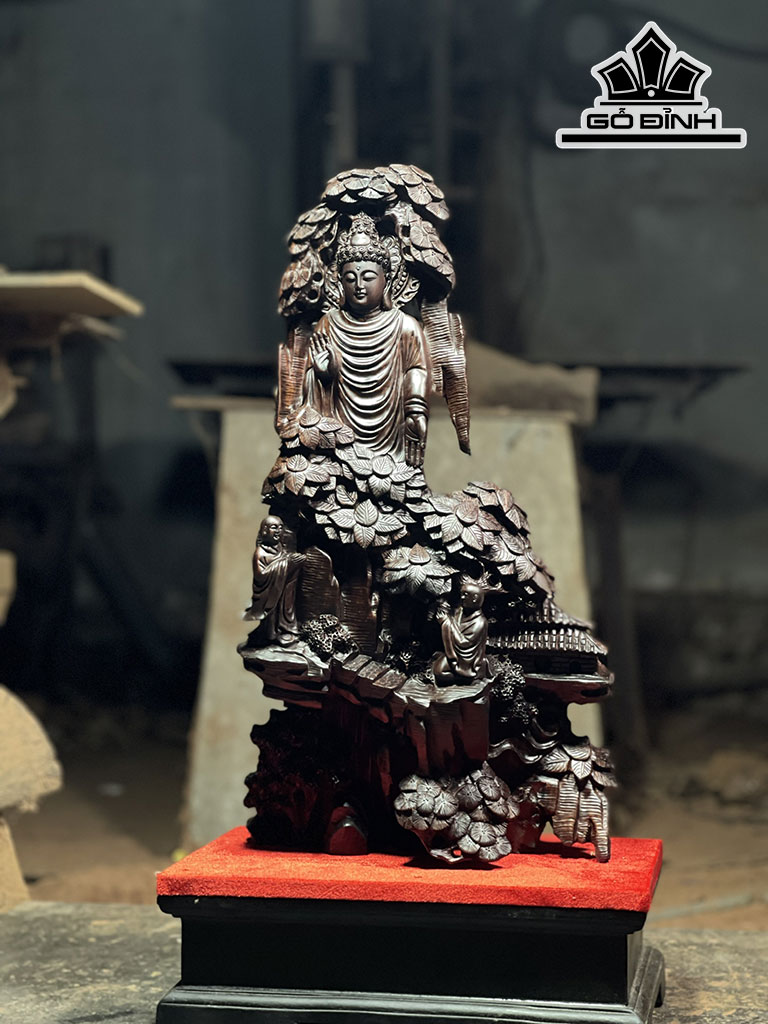 Tượng Nhất Tâm Bái Phật Gỗ Bách Xanh Cao 54 Ngang 30 Sâu 12 (cm)