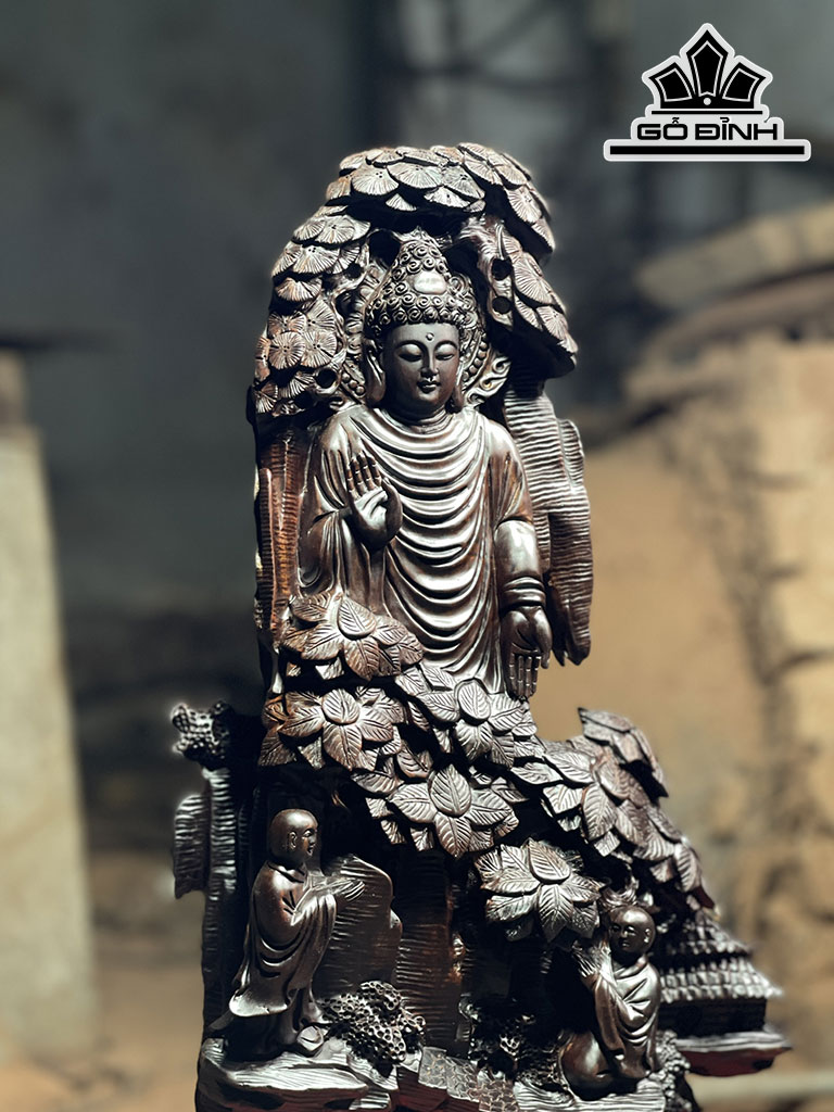 Tượng Nhất Tâm Bái Phật Gỗ Bách Xanh Cao 54 Ngang 30 Sâu 12 (cm)