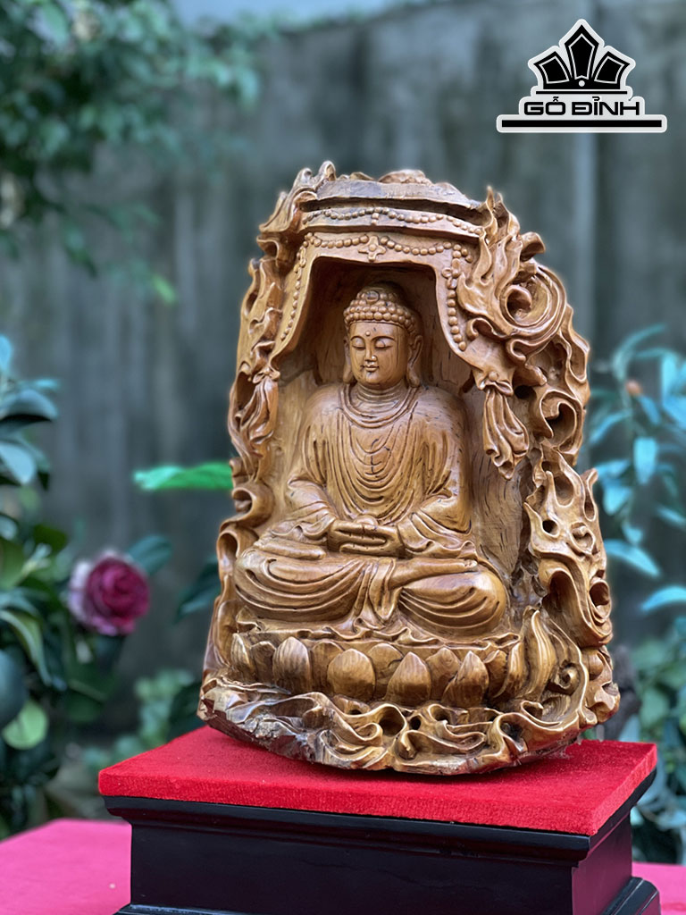 Tượng Nhất Tâm Bái Phật Gỗ Bách Xanh Cao 56 Ngang 62 Sâu 17 (cm)