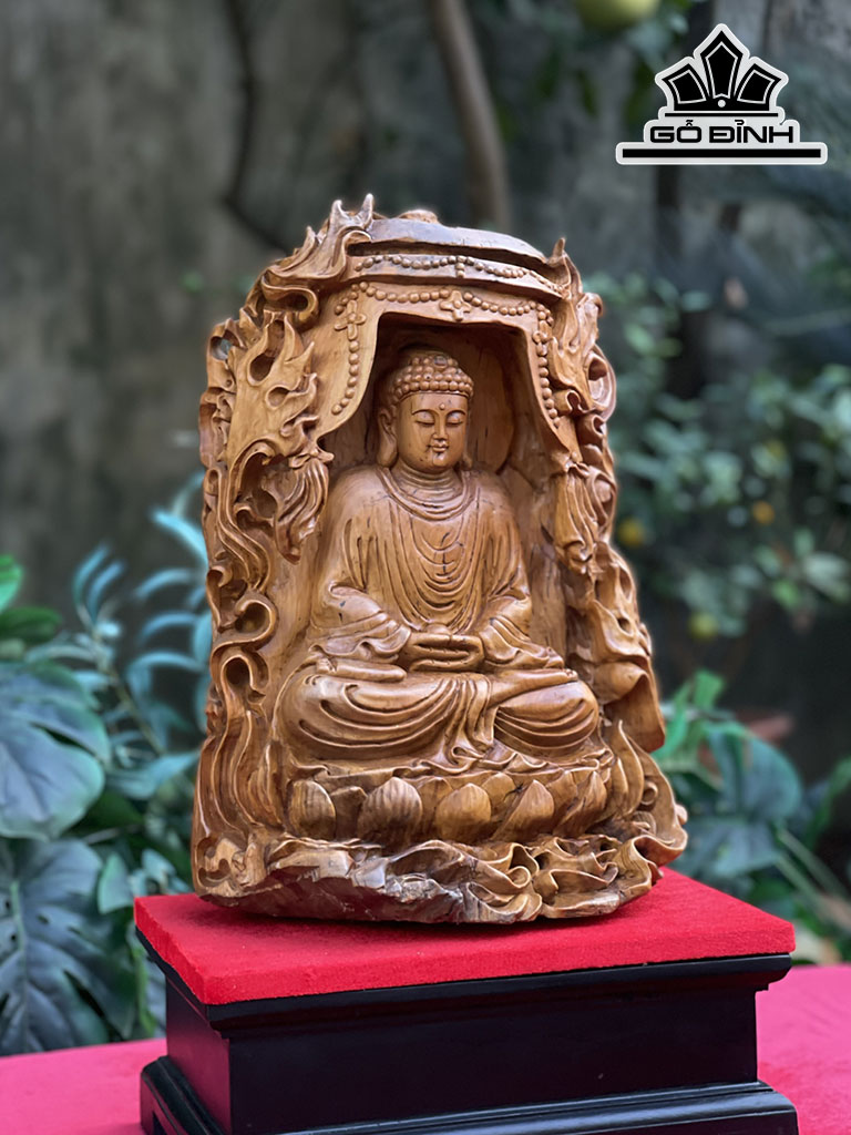 Tượng Nhất Tâm Bái Phật Gỗ Bách Xanh Cao 56 Ngang 62 Sâu 17 (cm)