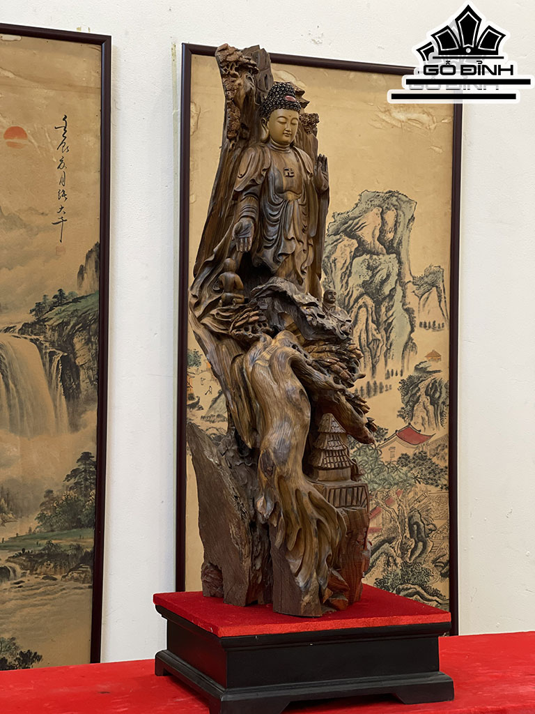 Tượng Nhất Tâm Bái Phật Gỗ Bách Xanh Cao 88 Ngang 30 Sâu 32 (cm)