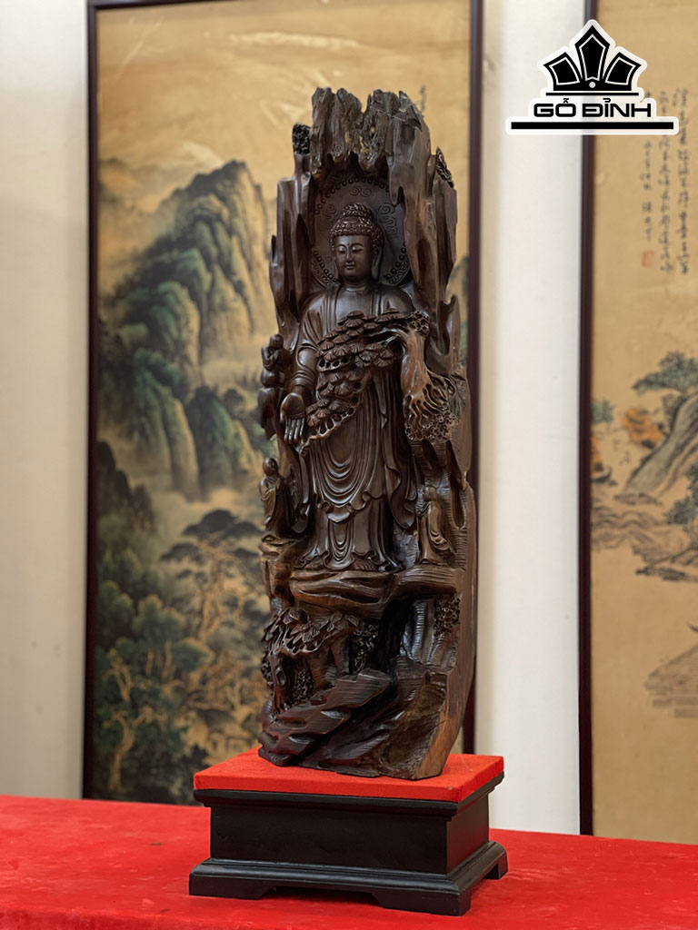 Tượng Nhất Tâm Bái Phật Gỗ Trắc Cao 70 Ngang 22 Sâu 15 (cm)