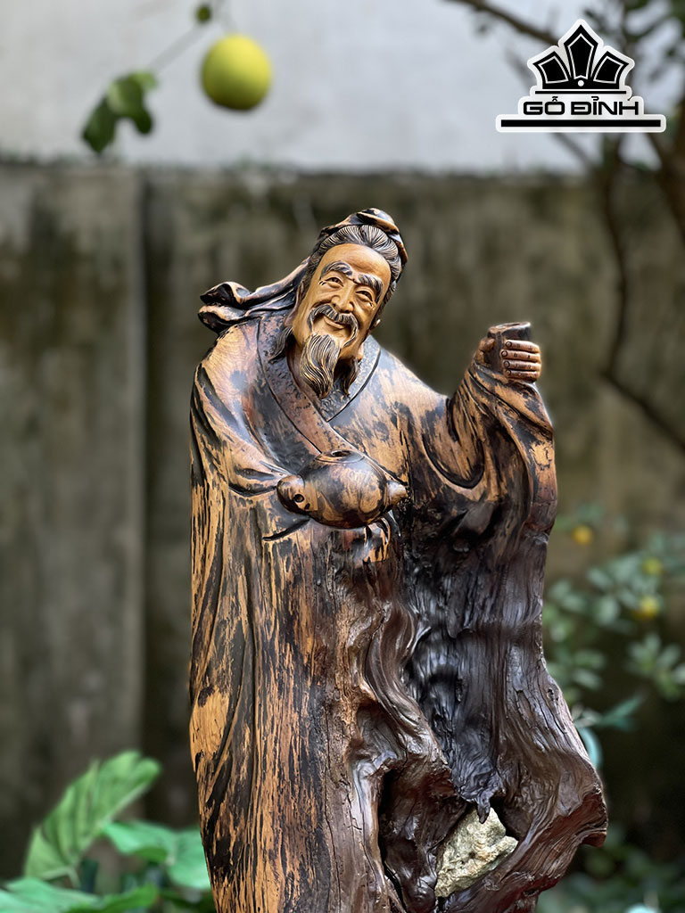 Tượng Thần Trà Gỗ Bách Xanh Cao 73 Ngang 27 Sâu 30 (cm)