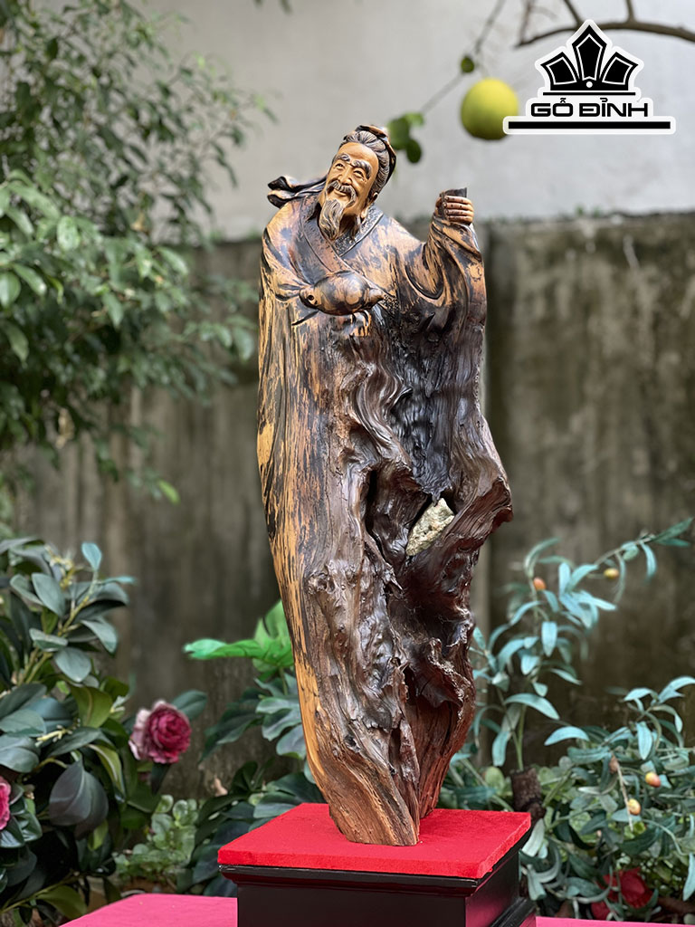 Tượng Thần Trà Gỗ Bách Xanh Cao 73 Ngang 27 Sâu 30 (cm)