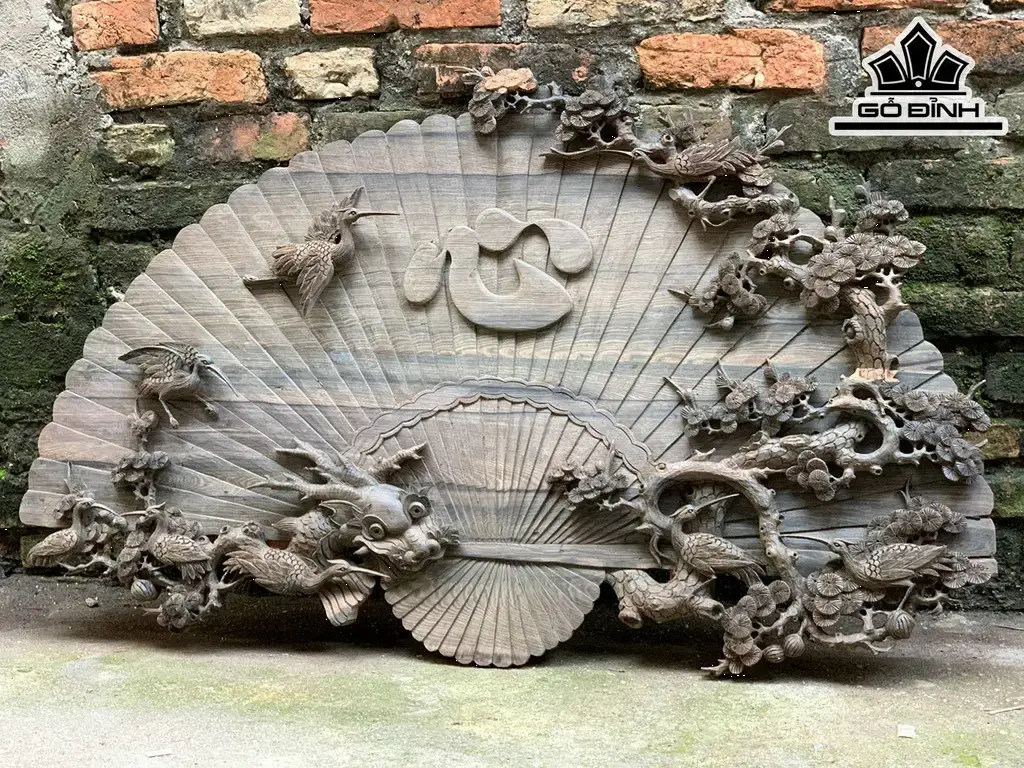 Tranh Lục Hạc Quần Tùng Gỗ Mun Hoa Dài 117 Ngang 70 Sâu 4,5 (cm)