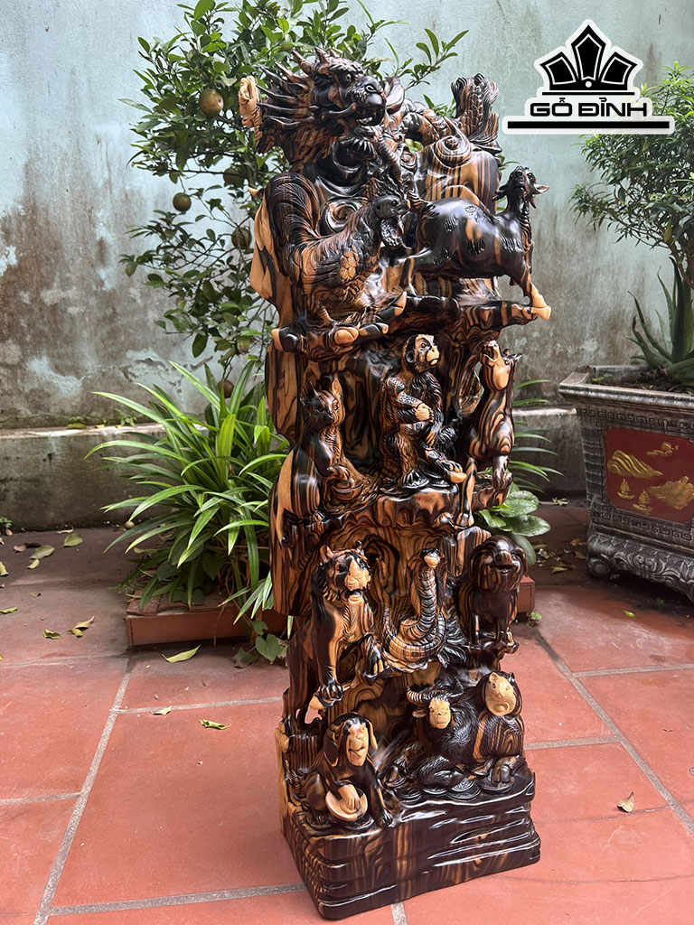 Tượng 12 Con Giáp Gỗ Mun Hoa Cao 92 Ngang 30 Sâu 16 (cm)