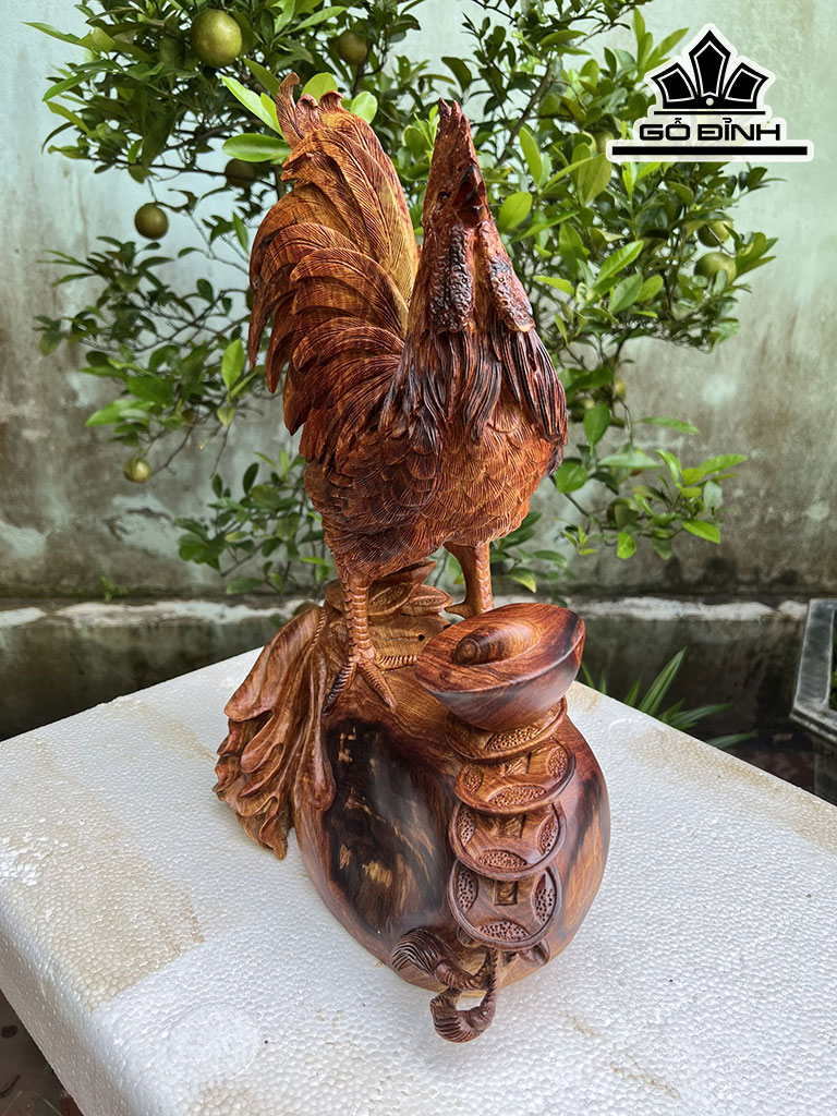 Tượng Gà Trống Gỗ Cẩm Cao 43 Ngang 28 Sâu 16 (cm)