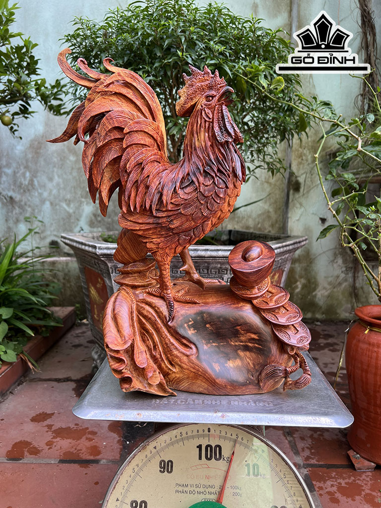 Tượng Gà Trống Gỗ Cẩm Cao 43 Ngang 28 Sâu 16 (cm)