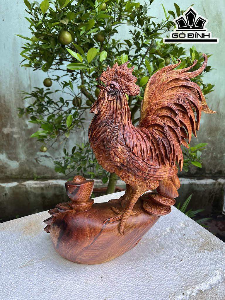 Tượng Gà Trống Gỗ Cẩm Cao 43 Ngang 28 Sâu 16 (cm)