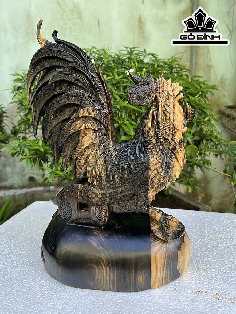 Tượng Gà Trống Gỗ Mun Cao 29 Ngang 25 Sâu 15 (cm)
