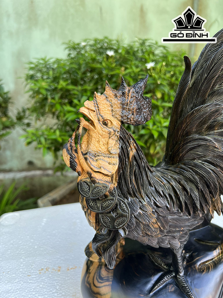 Tượng Gà Trống Gỗ Mun Cao 29 Ngang 25 Sâu 15 (cm)