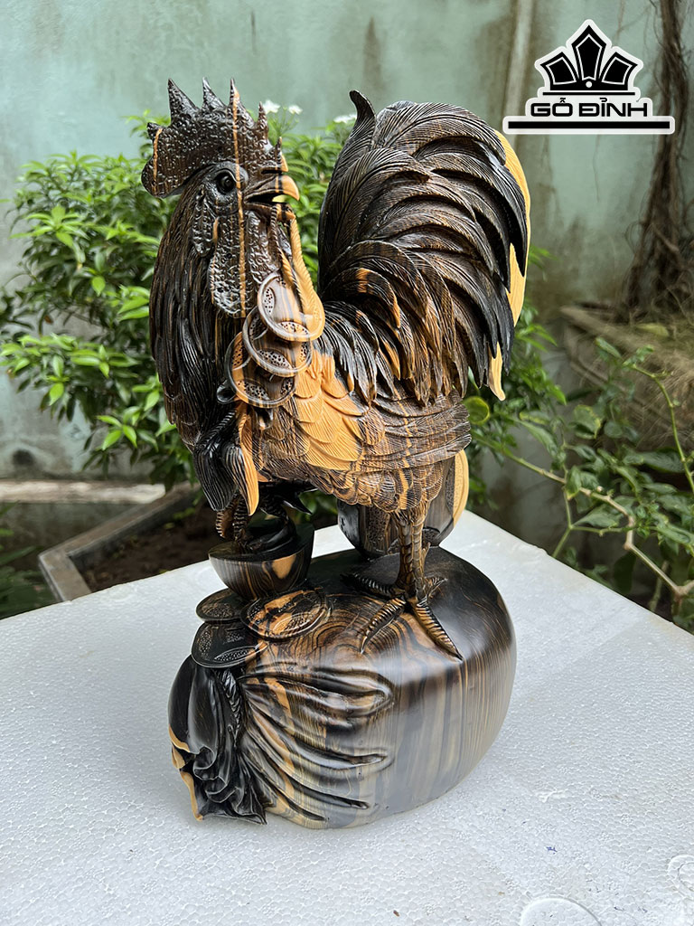 Tượng Gà Trống Gỗ Mun Cao 38 Ngang 21 Sâu 14 (cm)