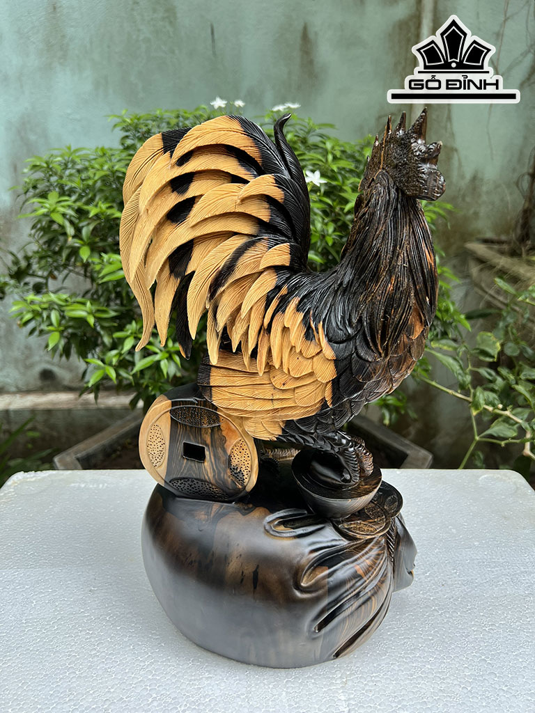 Tượng Gà Trống Gỗ Mun Cao 38 Ngang 21 Sâu 14 (cm)