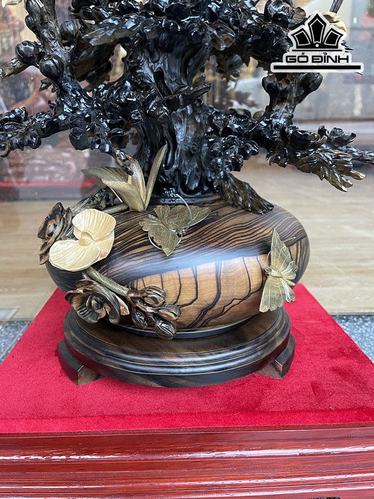 Bình Hoa Gỗ Mun Hoa Cao 60 Ngang 36 Sâu 30 (cm)