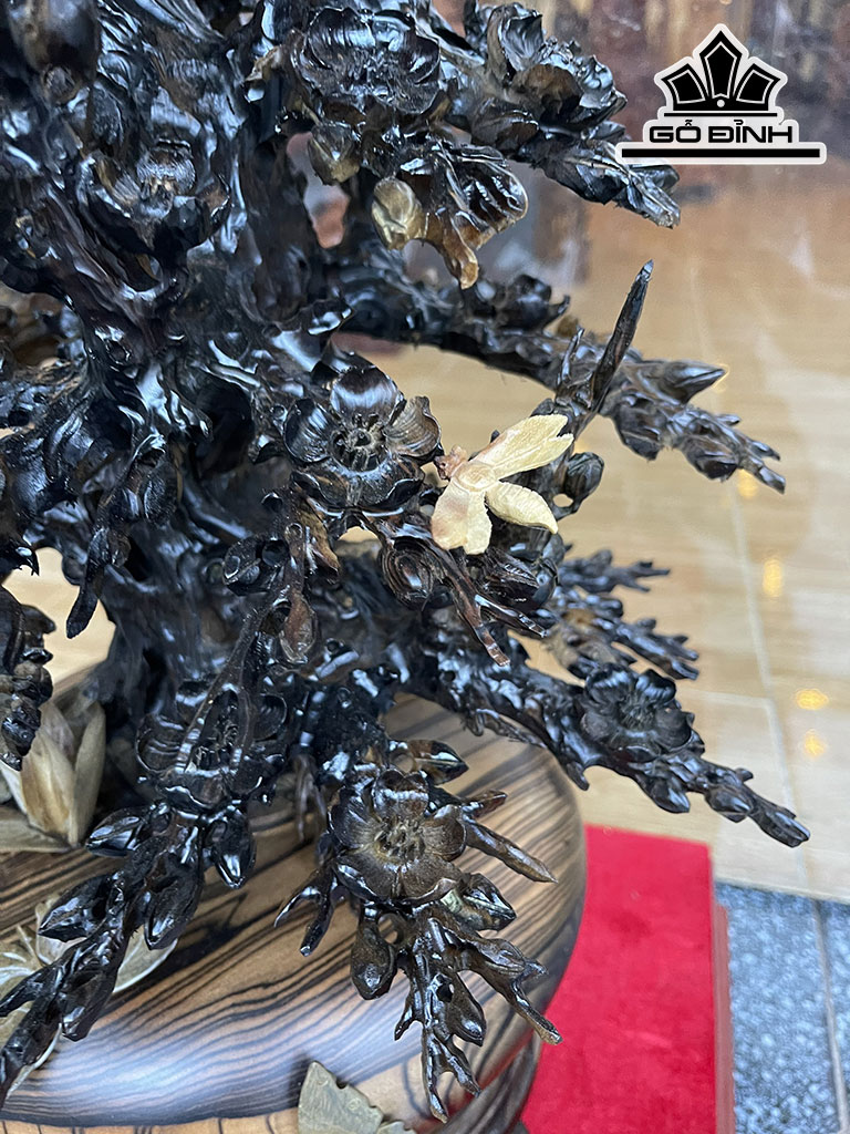 Bình Hoa Gỗ Mun Hoa Cao 60 Ngang 36 Sâu 30 (cm)