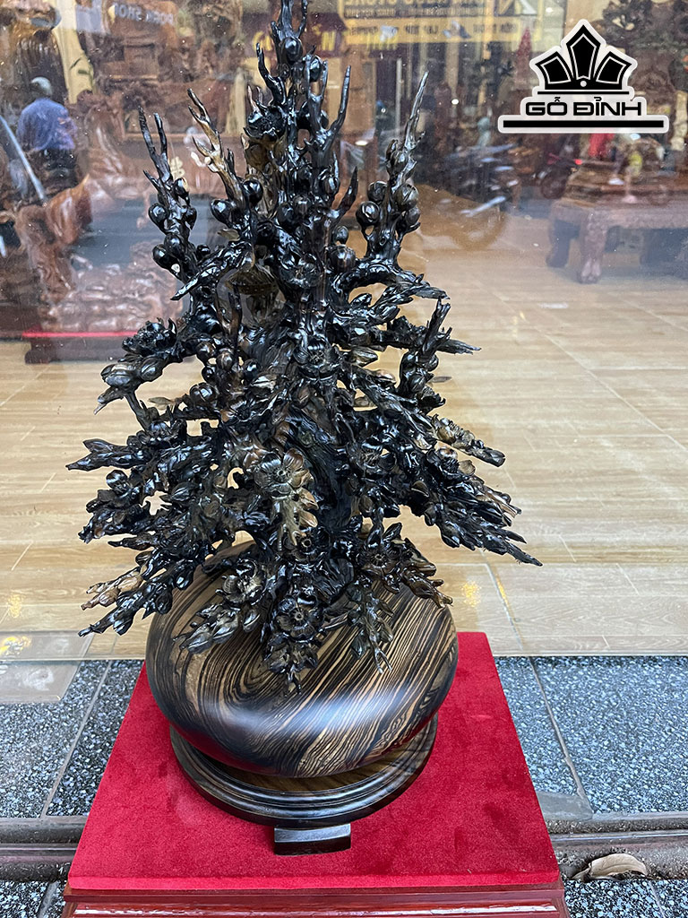 Bình Hoa Gỗ Mun Hoa Cao 60 Ngang 36 Sâu 30 (cm)