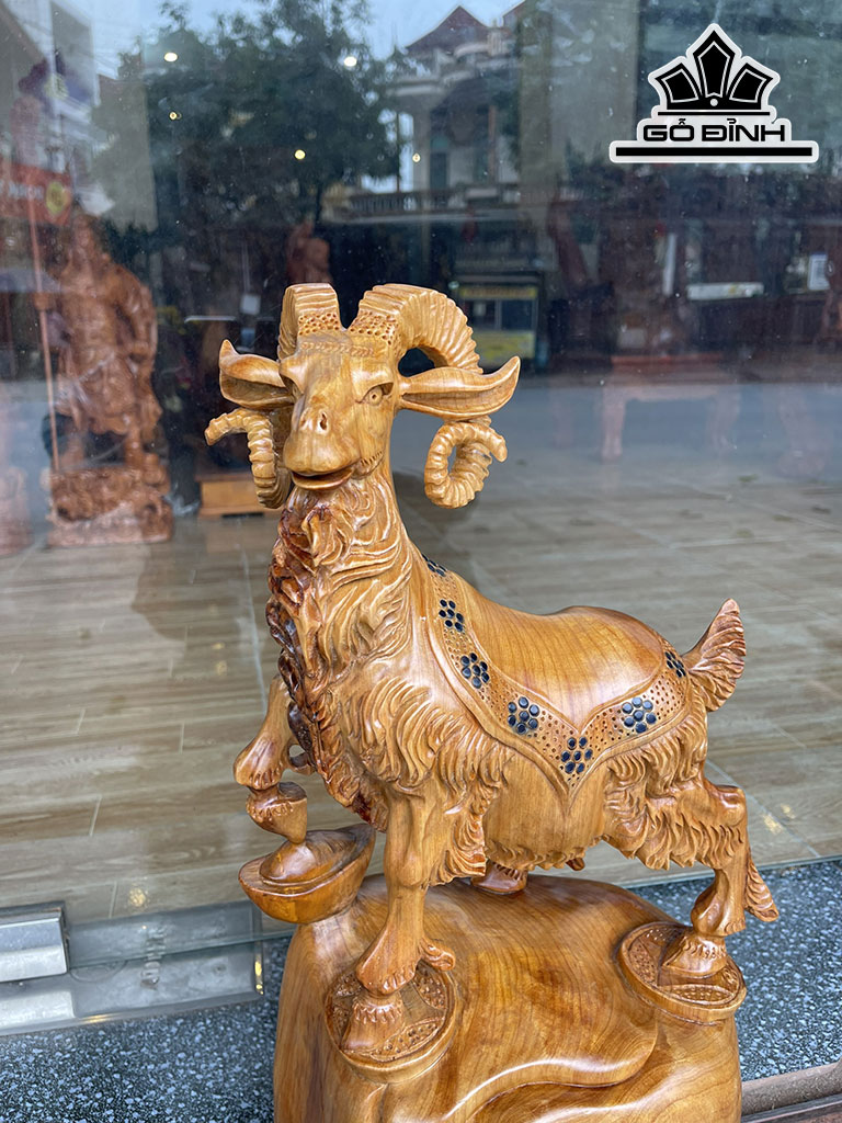 Tượng Dê Phong Thủy Gỗ Ngọc Am Cao 51 Ngang 28 Sâu 20 (cm)