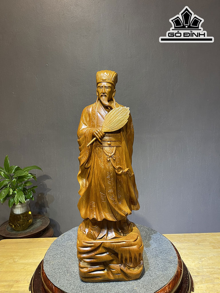 Tượng Gia Cát Lượng Gỗ Ngọc Am Cao 60 Ngang 18 Sâu 13 (cm)