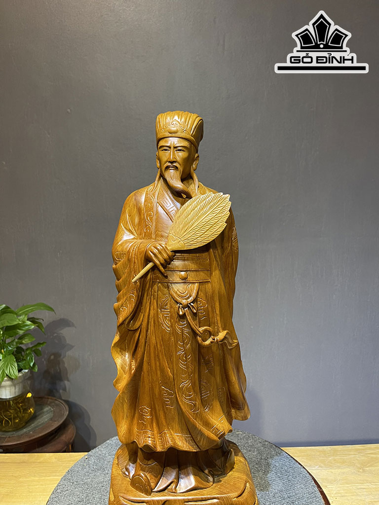 Tượng Gia Cát Lượng Gỗ Ngọc Am Cao 60 Ngang 18 Sâu 13 (cm)