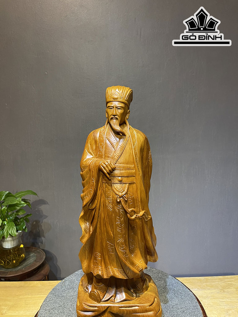 Tượng Gia Cát Lượng Gỗ Ngọc Am Cao 60 Ngang 18 Sâu 13 (cm)