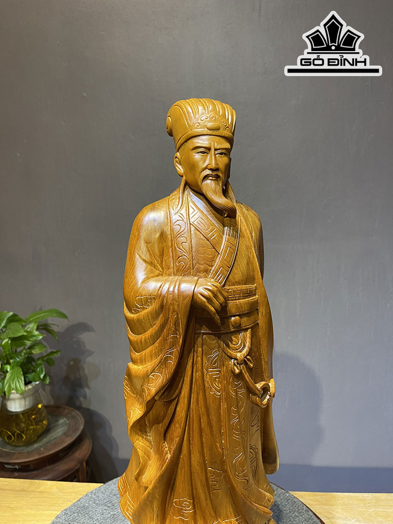 Tượng Gia Cát Lượng Gỗ Ngọc Am Cao 60 Ngang 18 Sâu 13 (cm)
