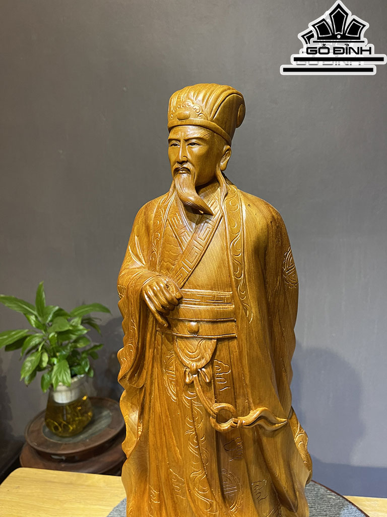 Tượng Gia Cát Lượng Gỗ Ngọc Am Cao 60 Ngang 18 Sâu 13 (cm)
