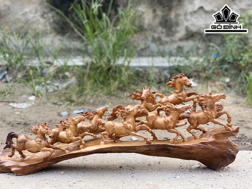 Tượng Bát Mã Gỗ Ngọc Am Cao 28 Ngang 71 Sâu 13 (cm)