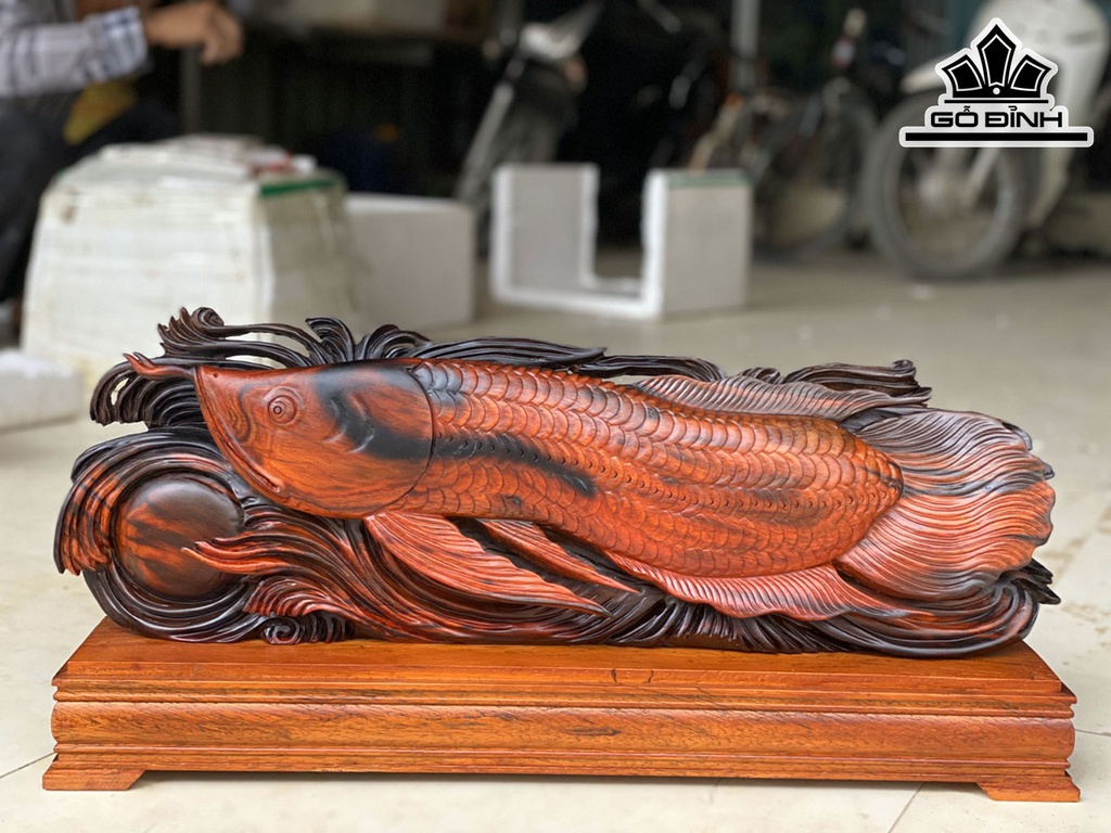 Tượng Cá Kim Long Gỗ Trắc Cao 28 Ngang 636 Sâu 12 (cm)