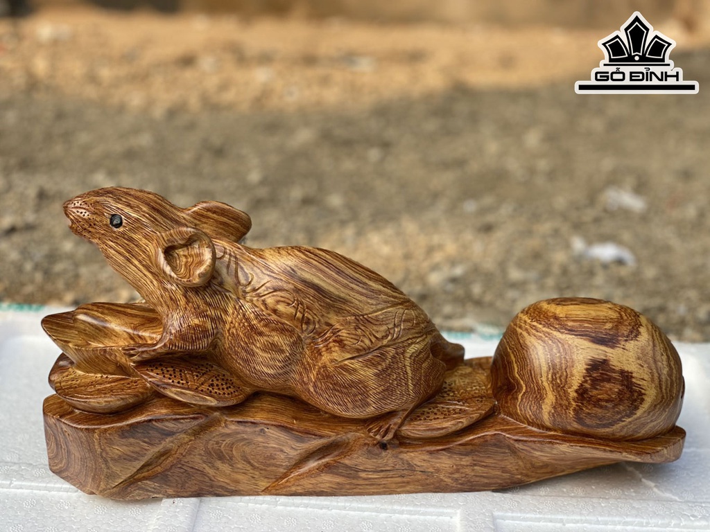 Tượng Chuột Phong Thủy Gỗ Cẩm Cao 18 Ngang 39 Sâu 13 (cm)