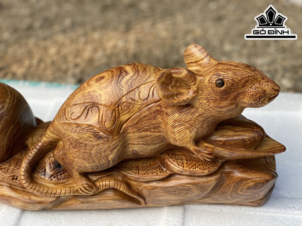 Tượng Chuột Phong Thủy Gỗ Cẩm Cao 18 Ngang 39 Sâu 13 (cm)