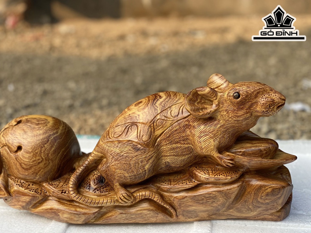 Tượng Chuột Phong Thủy Gỗ Cẩm Cao 18 Ngang 39 Sâu 13 (cm)