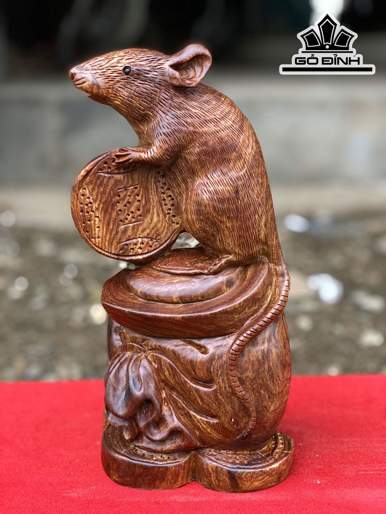 Tượng Chuột Phong Thủy Gỗ Cẩm Cao 27 Ngang 13 Sâu 8 (cm)
