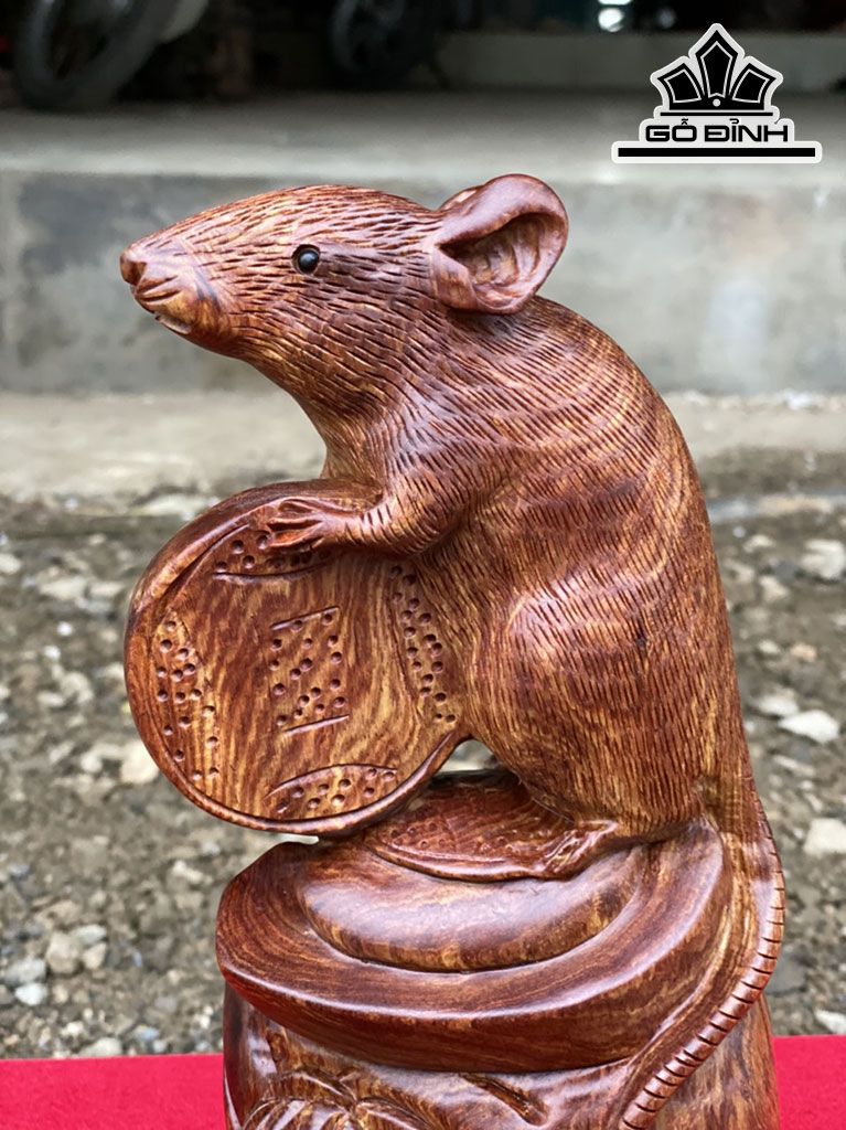 Tượng Chuột Phong Thủy Gỗ Cẩm Cao 27 Ngang 13 Sâu 8 (cm)