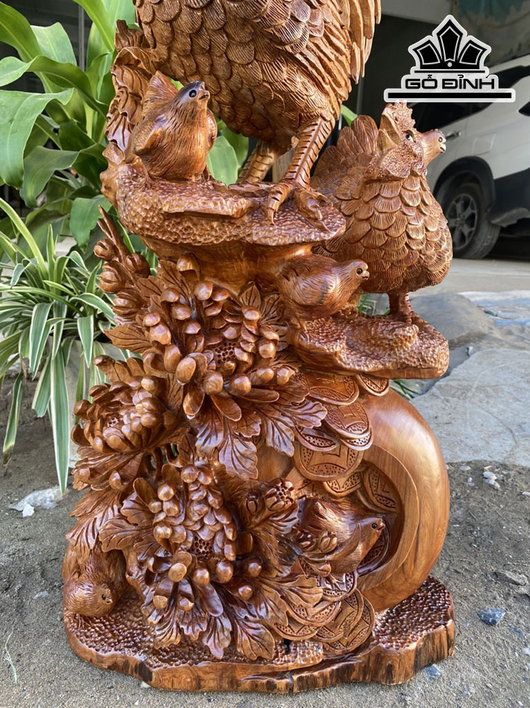 Tượng Gia Đình Gà Gỗ Ngọc Am Cao 82 Ngang 40 Sâu 26 (cm)