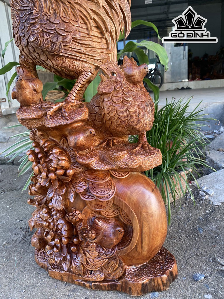 Tượng Gia Đình Gà Gỗ Ngọc Am Cao 82 Ngang 40 Sâu 26 (cm)