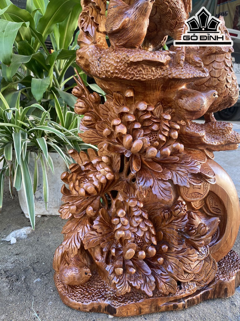 Tượng Gia Đình Gà Gỗ Ngọc Am Cao 82 Ngang 40 Sâu 26 (cm)