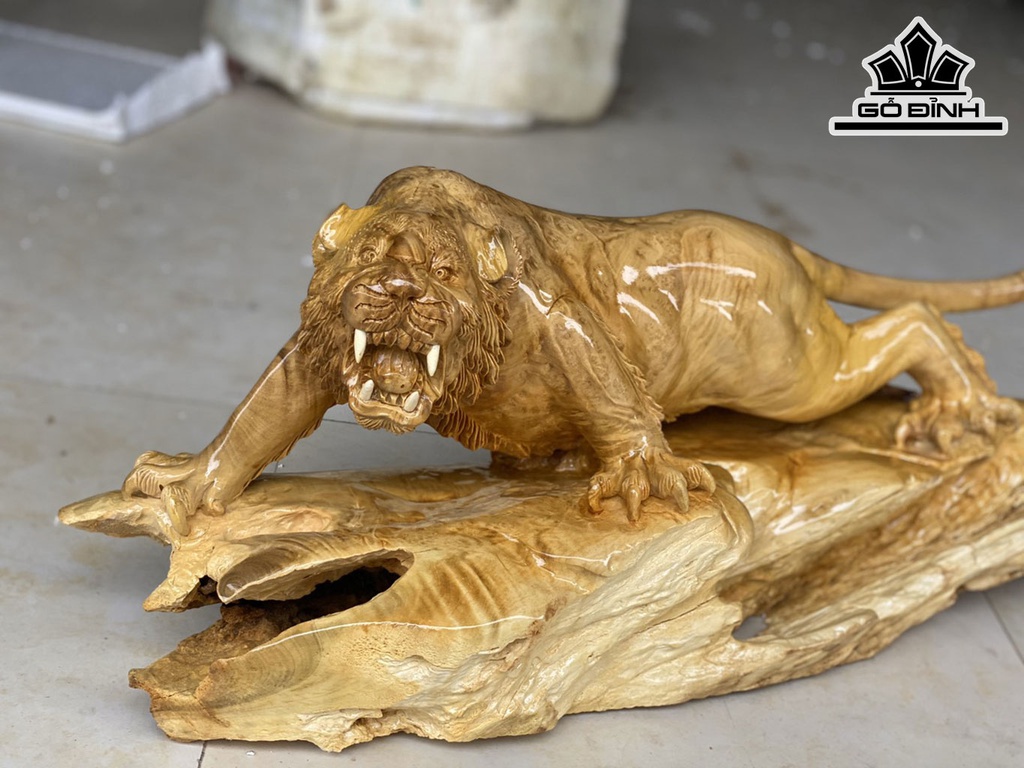 Tượng Hổ Phong Thủy Gỗ Nu Kháo Cao 30 Ngang 73 Sâu 20 (cm)