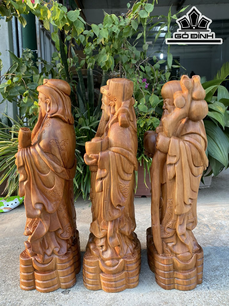 Tượng Phúc Lộc Thọ (Tam Đa) Gỗ Ngọc Am Cao 48 Ngang 16 Sâu 12 (cm)