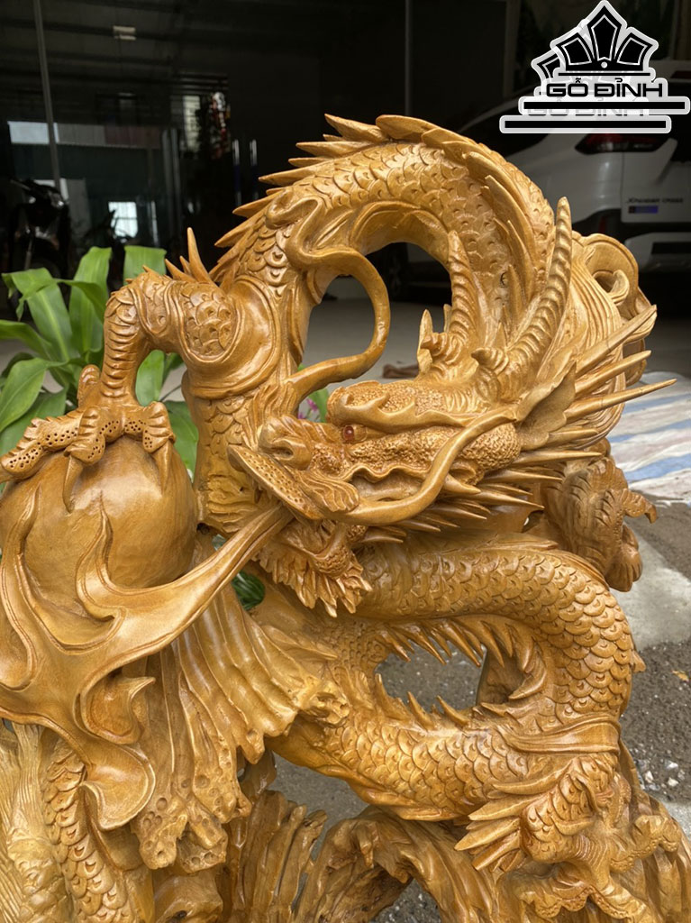 Tượng Rồng ( Nhất Long) Gỗ Xá Xị Cao 73 Ngang 60 Sâu 20 (cm)