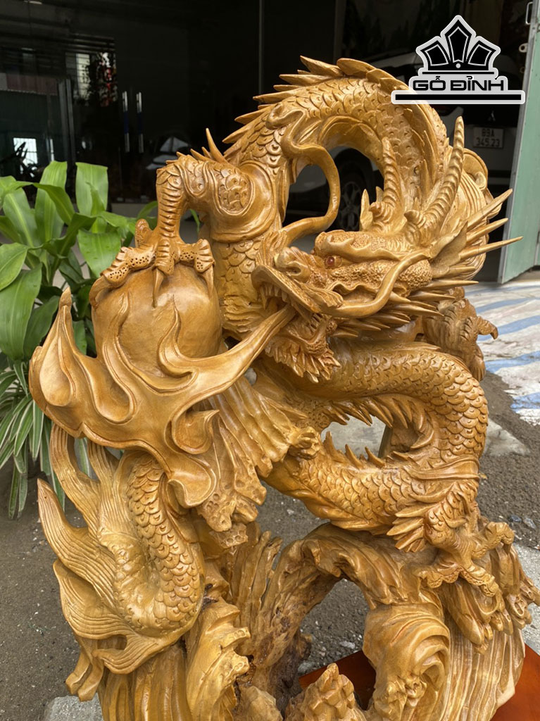 Tượng Rồng ( Nhất Long) Gỗ Xá Xị Cao 73 Ngang 60 Sâu 20 (cm)