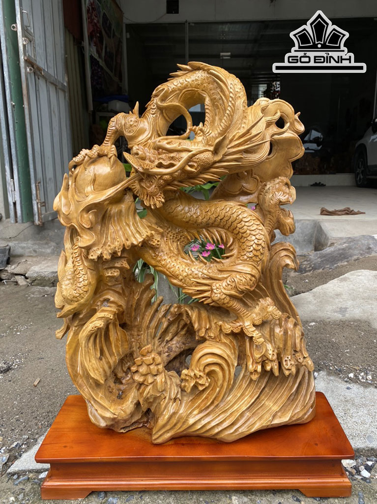 Tượng Rồng ( Nhất Long) Gỗ Xá Xị Cao 73 Ngang 60 Sâu 20 (cm)