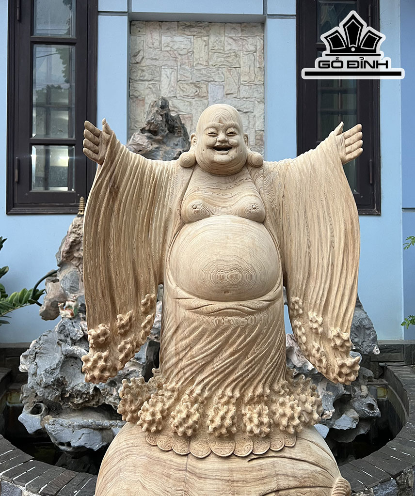 Tượng Phật Di Lặc Nghênh Hỷ Gỗ Ngọc Am Cao 86 Ngang 47 Sâu 22 (cm)