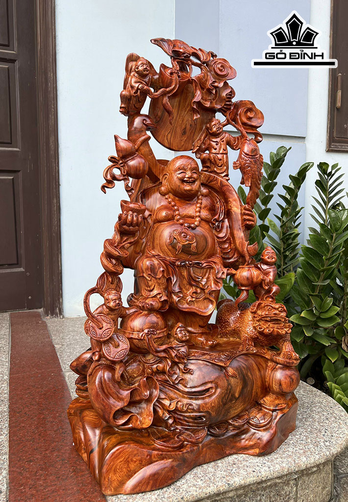 Tượng Phật Di Lặc Ngũ Phúc Gỗ Cẩm Cao 87 Ngang 45 Sâu 33 (cm)