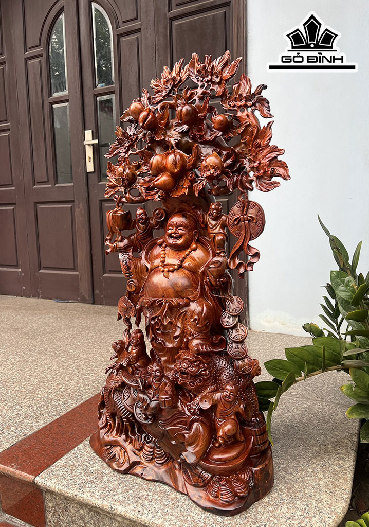 Tượng Phật Di Lặc Ngũ Phúc Thuần Nghê Gỗ Cẩm Cao 93 Ngang 46 Sâu 27 (cm)