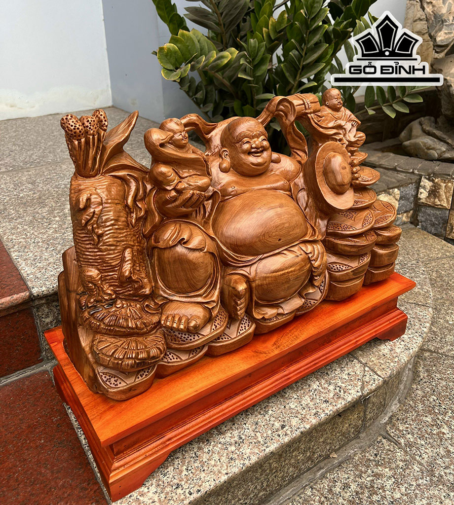 Tượng Phật Di Lặc Nhị Phúc Gỗ Ngọc Am Cao 42 Ngang 51 Sâu 24 (cm)